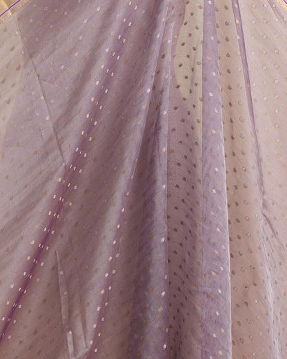 Purple Organza Tissue with Polka Dots & Gold Zari Skirt Border