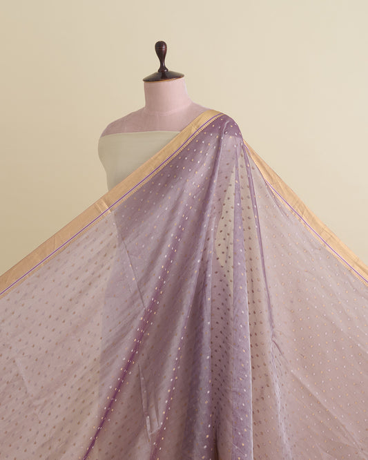 Purple Organza Tissue with Polka Dots & Gold Zari Skirt Border
