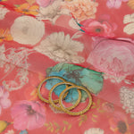 Red Organza Silk Floral Jaal Printed Fabric