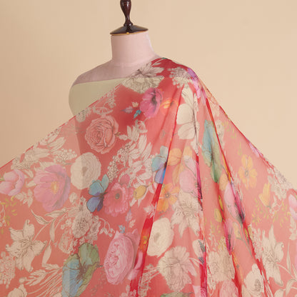 Red Organza Silk Floral Jaal Printed Fabric
