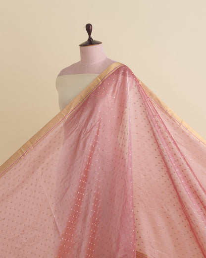 Organza Tissue Polka Dot Fabric with Gold Zari Border Red