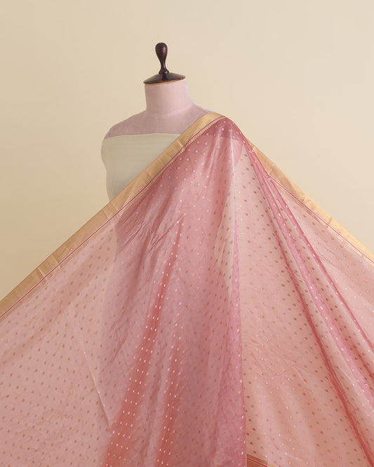 Organza Tissue Polka Dot Fabric with Gold Zari Border Red