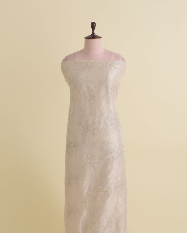 Silver Organza Tissue Fabric with Zari Jaal Embroidery