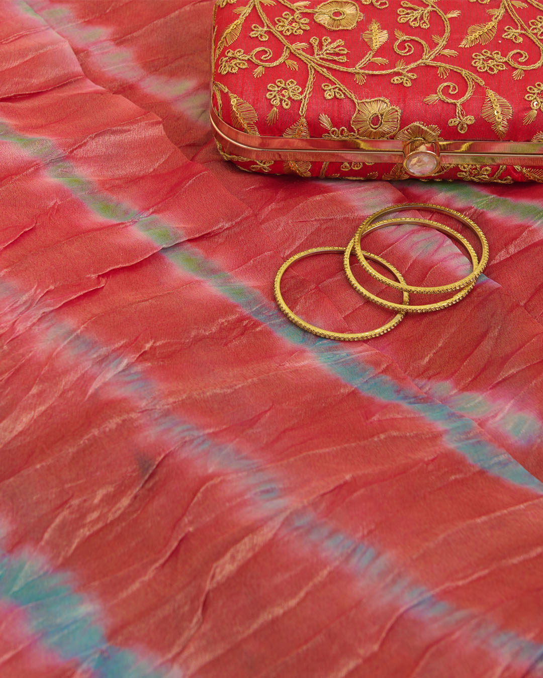 Red Organza Tissue Multi Leheriya Fabric