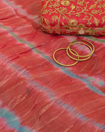 Red Organza Tissue Multi Leheriya Fabric