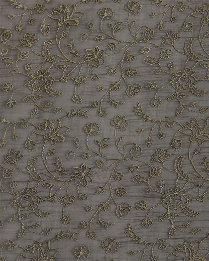 Black Organza Silk Fabric with Zari Sequins Embroidery Jaal