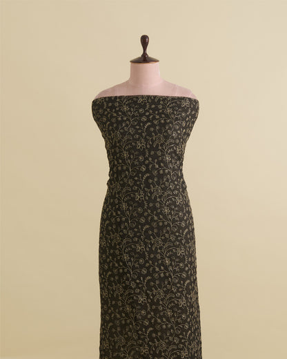 Black Organza Silk Fabric with Zari Sequins Embroidery Jaal