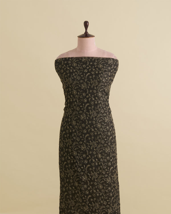 Black Organza Silk Fabric with Zari Sequins Embroidery Jaal