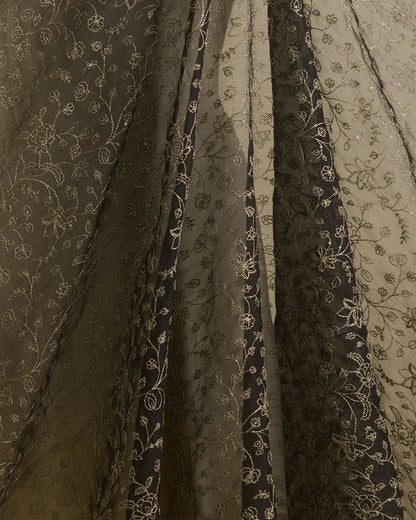 Black Organza Silk Fabric with Zari Sequins Embroidery Jaal