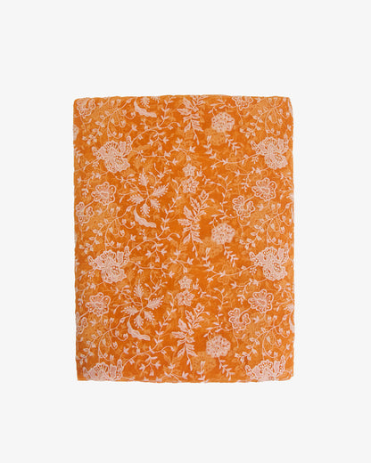Orange Organza Silk Resham & Gold Sequins Jaal Embroidery Fabric