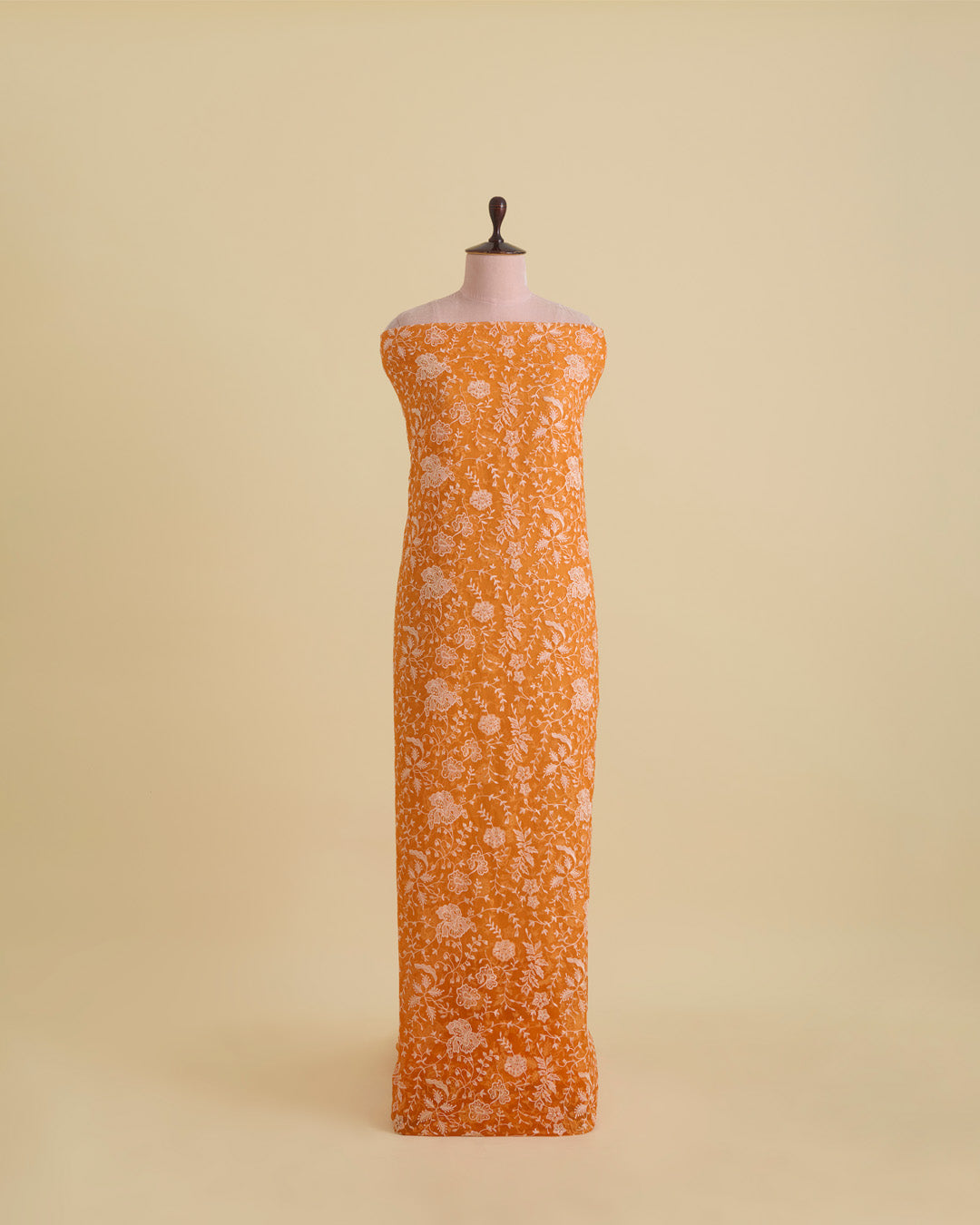 Organza Silk Resham & Gold Sequins Jaal Embroidery Fabric - Orange