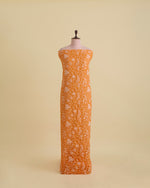 Organza Silk Resham & Gold Sequins Jaal Embroidery Fabric - Orange