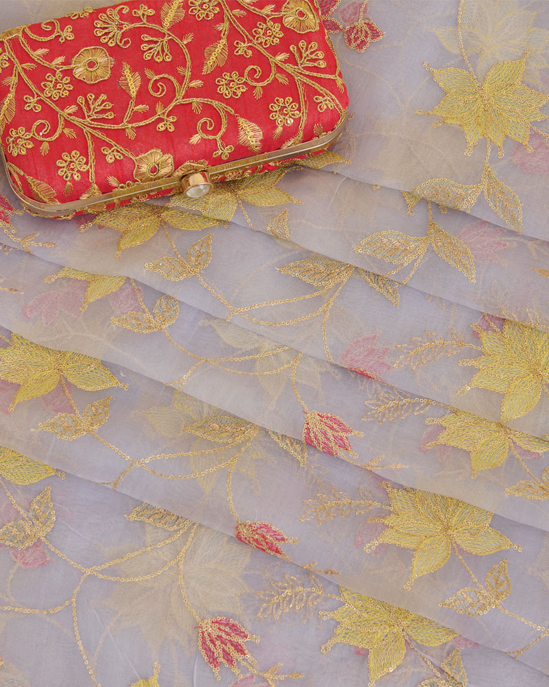 Organza Multi Resham Jaal Embroidery Fabric with Sequins – Lavender