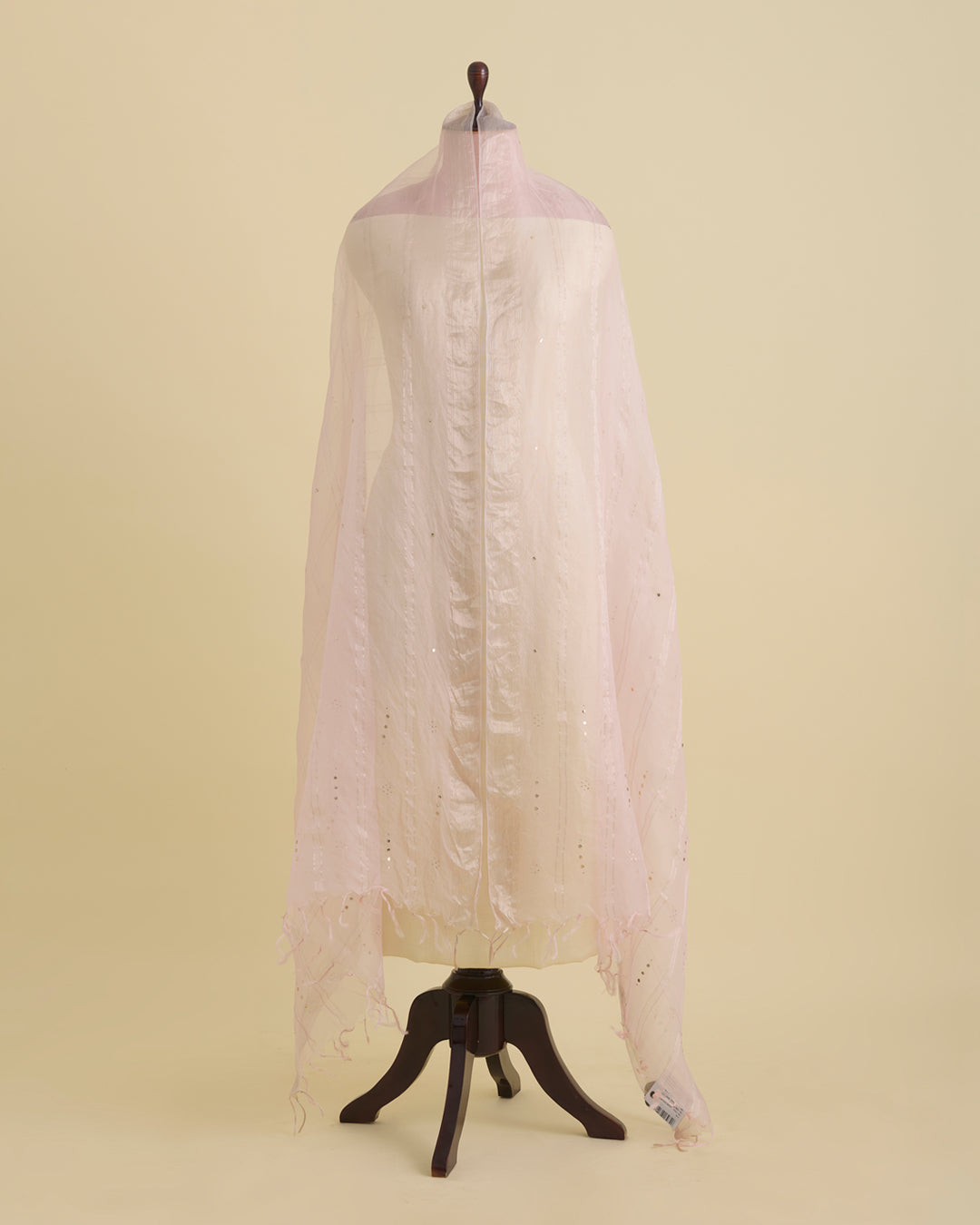 Baby Pink Organza Dupatta with Water Gold Stripes & Badla Work