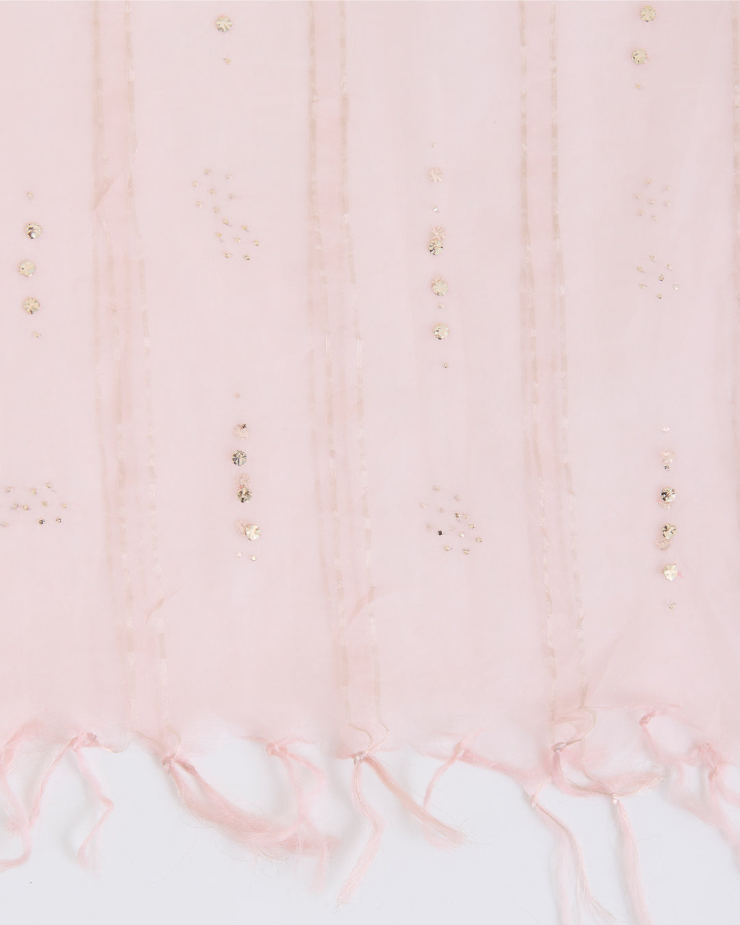 Baby Pink Organza Dupatta with Water Gold Stripes & Badla Work