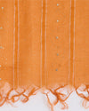 Bright Orange Organza Dupatta with Gold Stripes and Badla Work