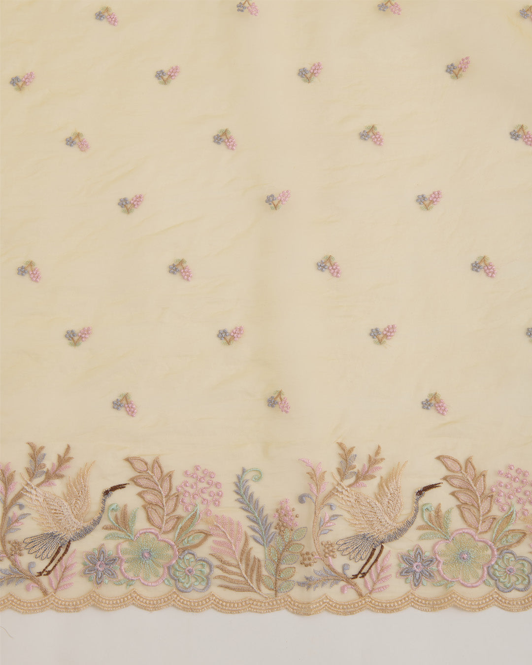 Light Yellow Organza Silk Resham Embroidered Dupatta