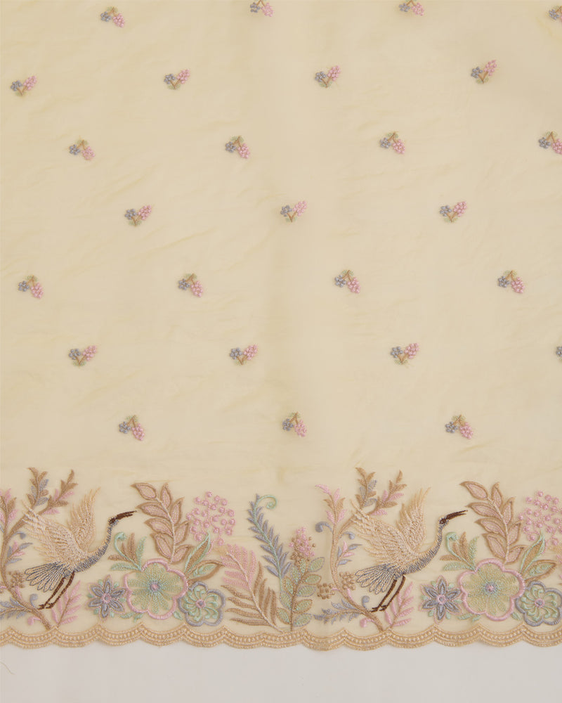 Light Yellow Organza Silk Resham Embroidered Dupatta