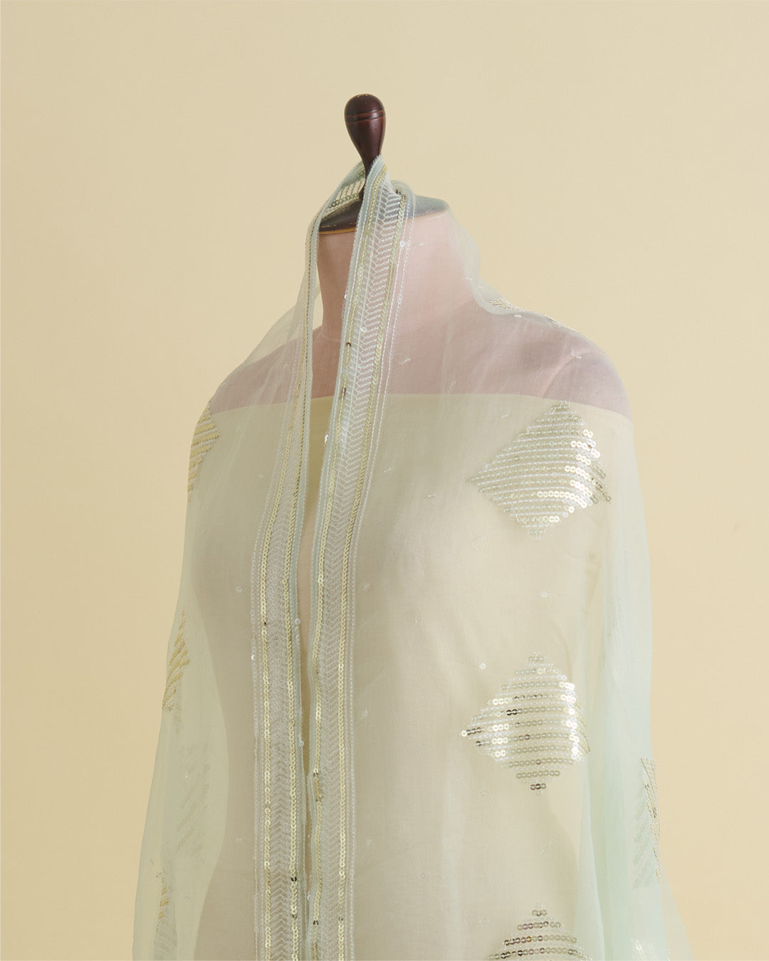 Mint Organza Dupatta with Resham & Gold Sequin Embroidery