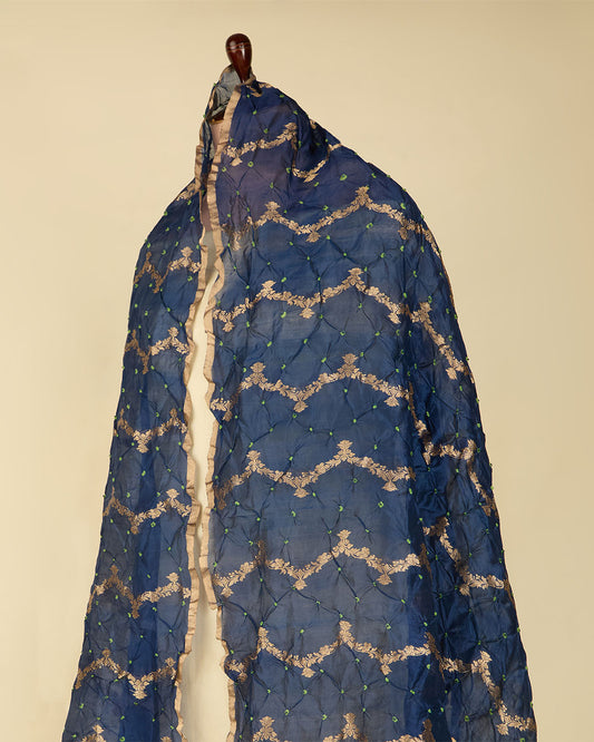 Navy Blue Cotton Silk Ikat Handloom Woven Fabric