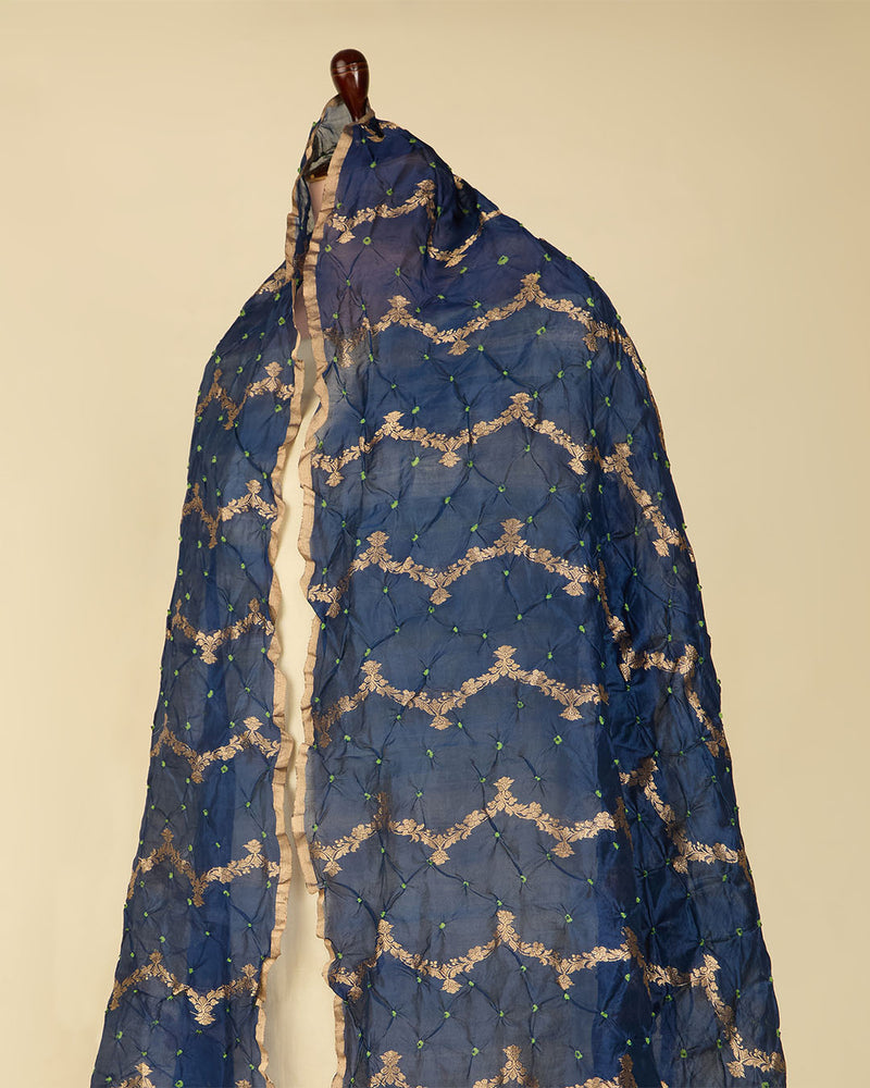 Navy Blue Cotton Silk Ikat Handloom Woven Fabric
