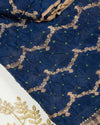 Navy Blue Cotton Silk Ikat Handloom Woven Fabric