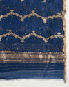 Navy Blue Cotton Silk Ikat Handloom Woven Fabric