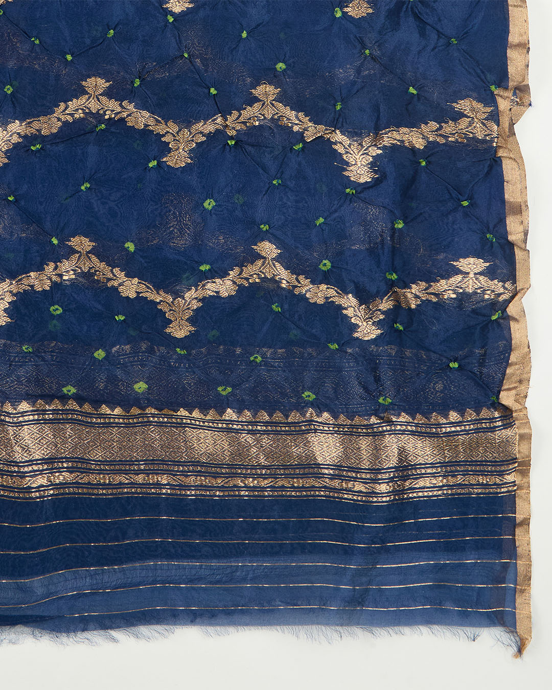 Navy Blue Cotton Silk Ikat Handloom Woven Fabric