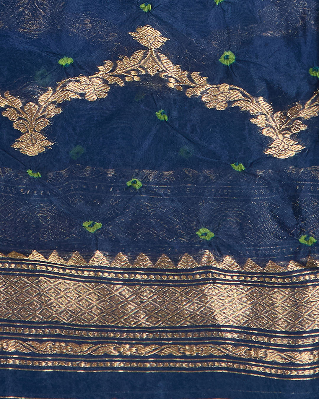 Navy Blue Cotton Silk Ikat Handloom Woven Fabric