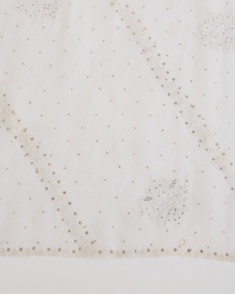 Offwhite Organza Lucknowi Lehriya Badla Dupatta