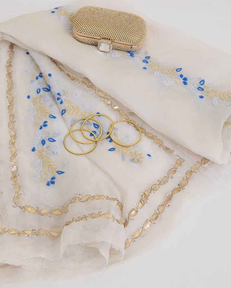 Off-White Organza Lucknowi Badla Dupatta