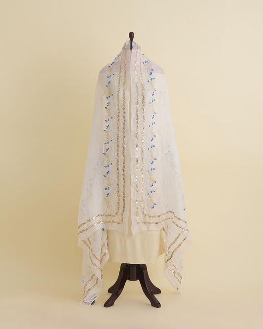 Off-White Organza Lucknowi Badla Dupatta