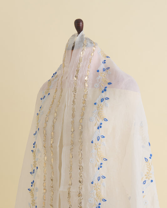 Off-White Organza Lucknowi Badla Dupatta