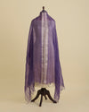Purple Organza Dupatta with Gold Stripes & Badla Work
