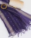 Purple Organza Dupatta with Gold Stripes & Badla Work