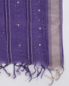 Purple Organza Dupatta with Gold Stripes & Badla Work