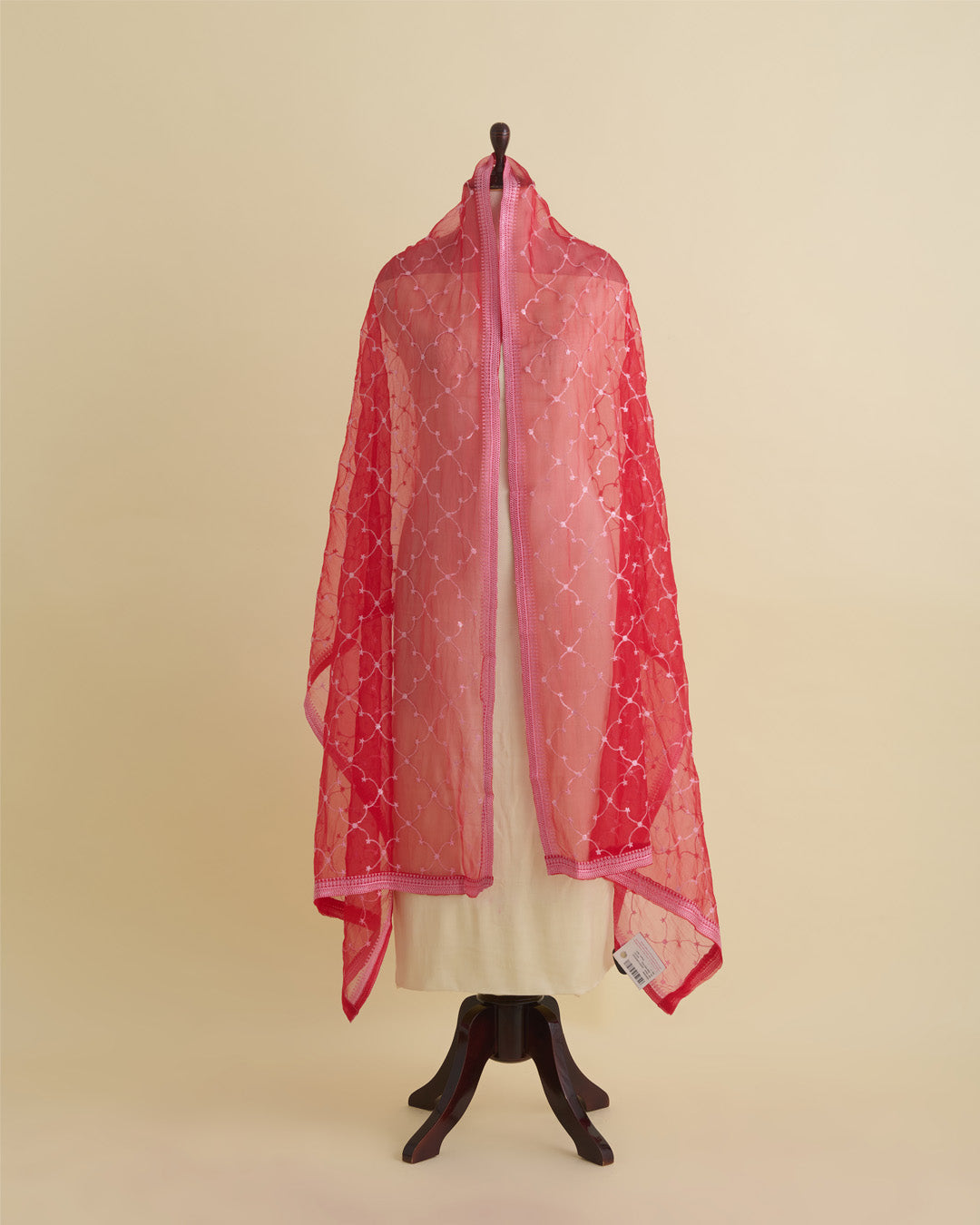 Red Organza Dupatta with Resham, Water Sequin & Geometric Embroidery
