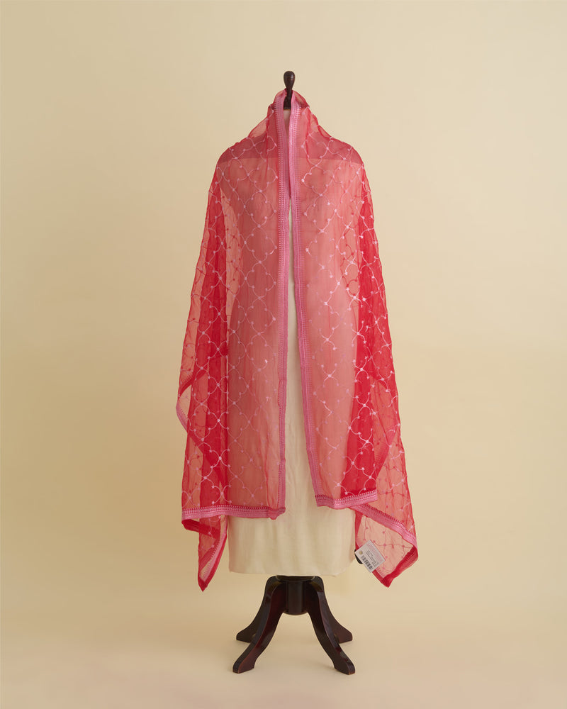 Red Organza Dupatta with Resham, Water Sequin & Geometric Embroidery