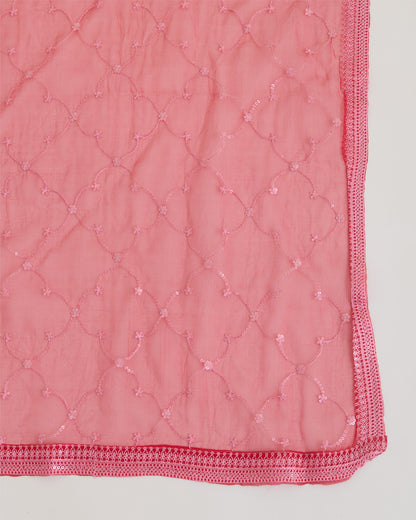 Red Organza Dupatta with Resham, Water Sequin & Geometric Embroidery