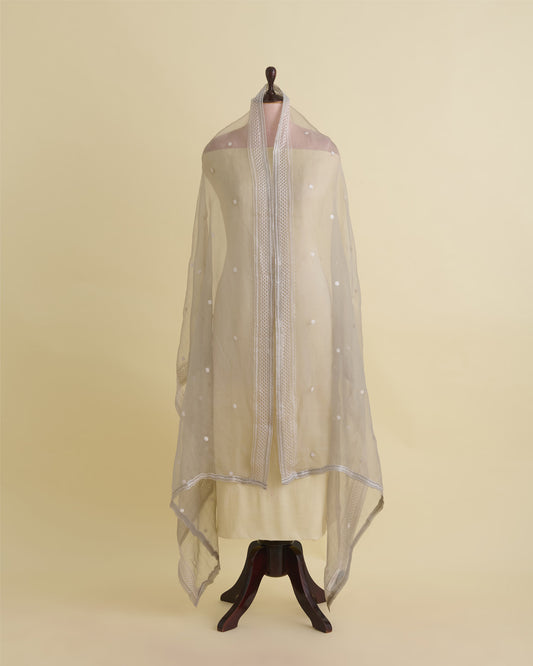 Mouse Organza Dupatta with Resham & Water Sequin Buta Embroidery