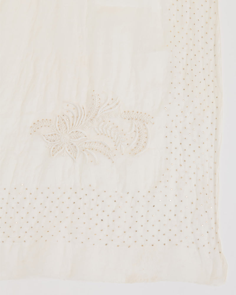 White Organza Lucknowi Thread Buta Badla Work Dupatta