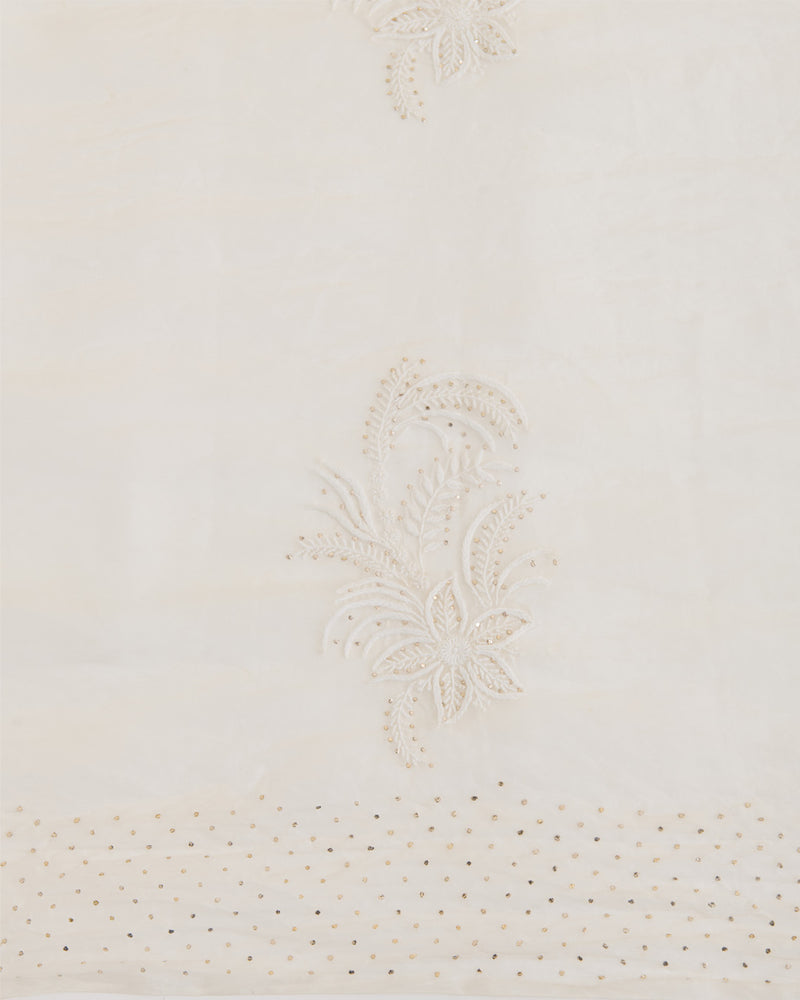 White Organza Lucknowi Thread Buta Badla Work Dupatta