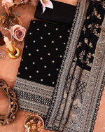 Black Organza Embroidered Suit with Dupatta & Silk Bottom
