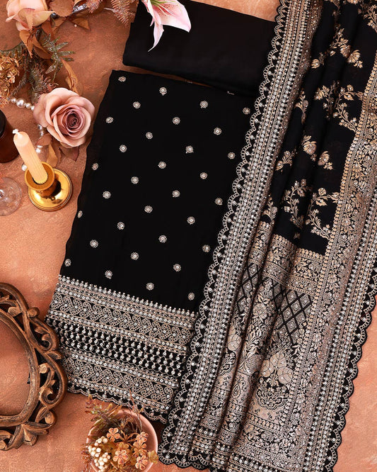 Black Organza Embroidered Suit with Dupatta & Silk Bottom