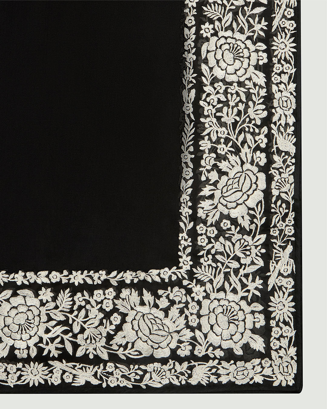 Black Silk Organza Suit with Intricate Thread Embroidery