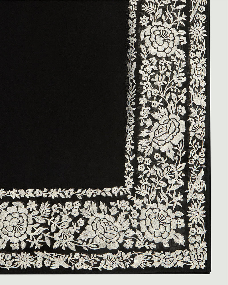 Black Silk Organza Suit with Intricate Thread Embroidery