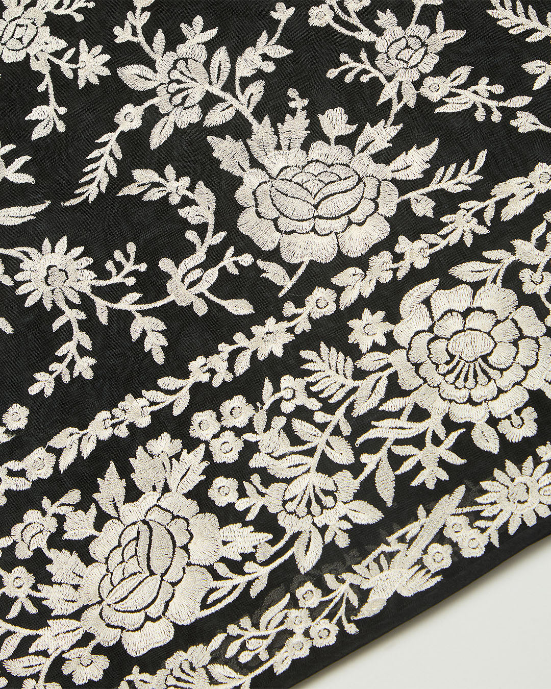 Black Silk Organza Suit with Intricate Thread Embroidery
