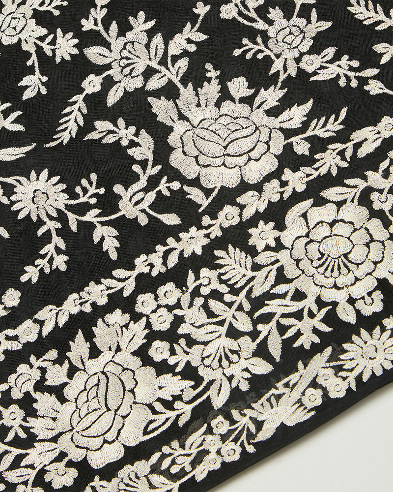 Black Silk Organza Suit with Intricate Thread Embroidery