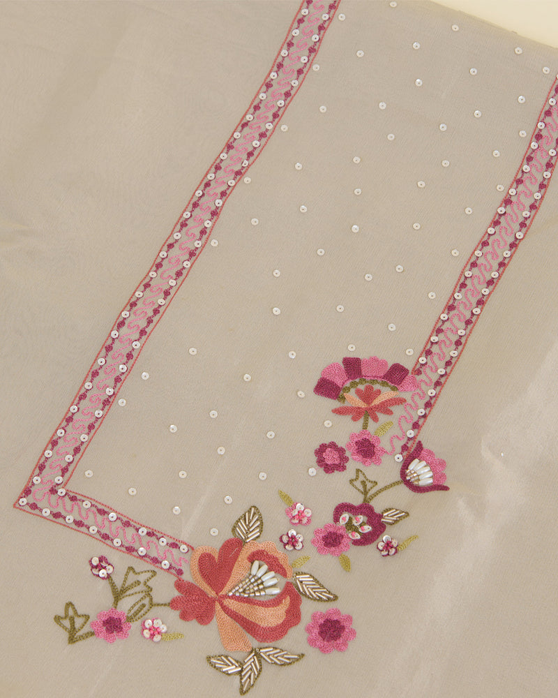 Beige & Orange Tissue Kurta Set with Resham, Sequin & Cut-Dana Work