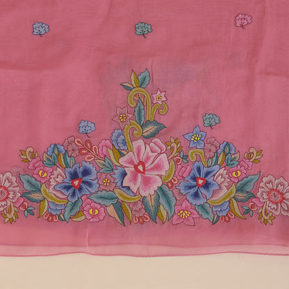 Carrot Pink Organza Resham Embroidered Suit with Dupatta